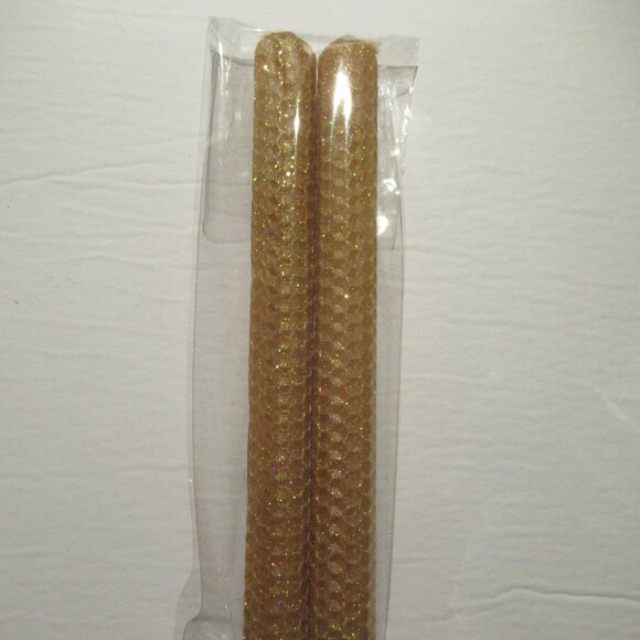 1 Pair, 8" Bees Wax Candles, Dark Gold w/ Iridescent Glitter, Handmade, Organic - Picture 1 of 4